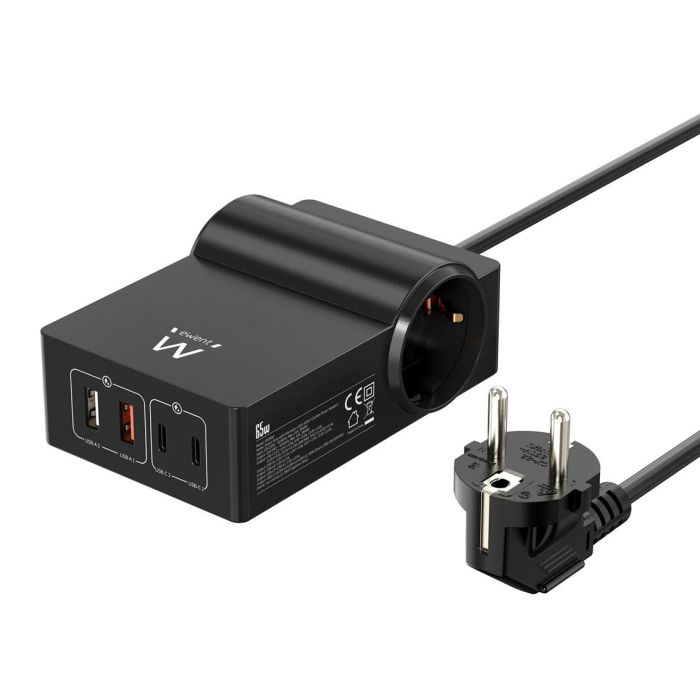 Ewent EW3992 Cargador GaN 65W con 2 Puertos USB y 2 Tipo-C, Compatible con Múltiples Dispositivos Ewent EW3992 Cargador GaN 65W con 2 Puertos USB y 2 Tipo-C, Compatible con Múltiples Dispositivos