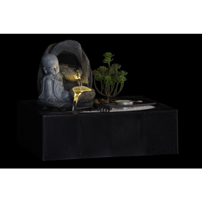 DKD Home Decor Fuente Oriental Buda Resina LED Negro Gris 2 Unidades 21 x 23 x 29 cm 2
