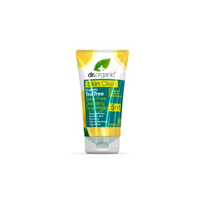 DR. ORGANIC Limpiador Facial Poro Skin Clear 125ml con Árbol de Té, Ácidos Frutales AHA y Sauce para Calmar la Piel