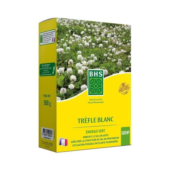 BHS AUC3366670500323 Trébol Blanco - Semillas para 500 m² - Favorece la Biodiversidad, Adaptable a Todo Tipo de Suelos y Resiste Pisoteo BHS AUC3366670500323 Trébol Blanco - Semillas para 500 m² - Favorece la Biodiversidad, Adaptable a Todo Tipo de Suelos y Resiste Pisoteo