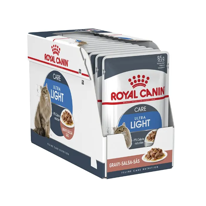 Royal Canin Alimento Gatos Ultra Light en Salsa Control de Peso 12 Bolsitas X 85 gr