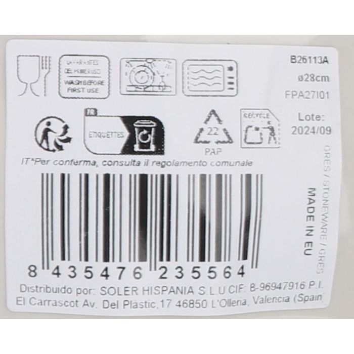 La Mediterranea Plato Pasta Risotto Irys Ø28 cm Gris (6 Unidades)