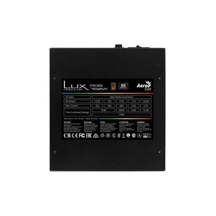 Fuente de Alimentación Aerocool LUX RGB 750M/ 750W/ Ventilador 12cm/ 80 Plus Bronze