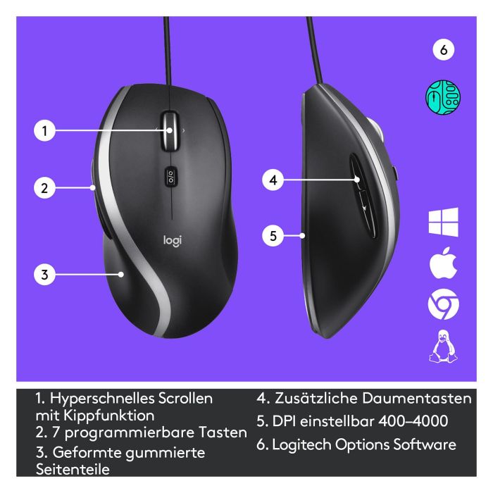 Logitech Ratón USB Avanzado M500s, Negro 9 Logitech Ratón USB Avanzado M500s, Negro 9