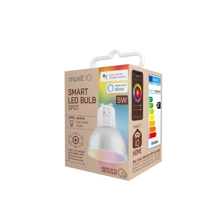 BOMBILLA INTELIGENTE MUVIT IO MIOBULB014 - WiFi - 5W - GU10 - 400LM - LUZ MULTICOLOR - COMPATIBLE ASISTENTES DE VOZ GOOGLE / ALEXA 5 BOMBILLA INTELIGENTE MUVIT IO MIOBULB014 - WiFi - 5W - GU10 - 400LM - LUZ MULTICOLOR - COMPATIBLE ASISTENTES DE VOZ GOOGLE / ALEXA 5