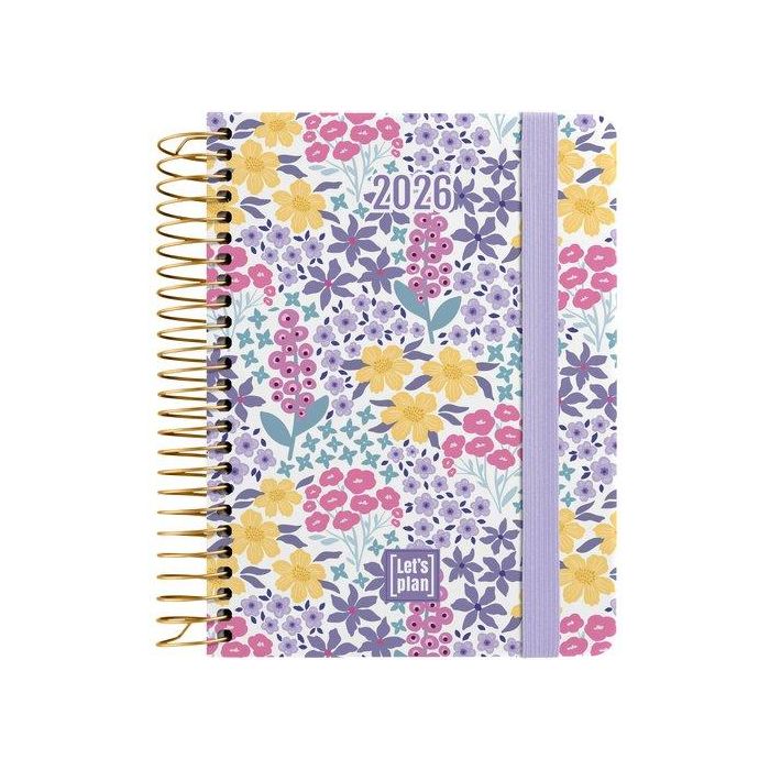 Agenda Anual (2026) Grafoplas Design Espiral Tapa Extra Con Goma A6 170X145 D/P Bloom