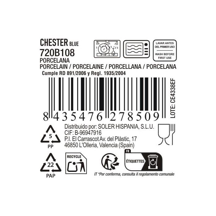 La Mediterranea Bandeja Redonda Chester Blue 13.7 cm (24 Unidades)