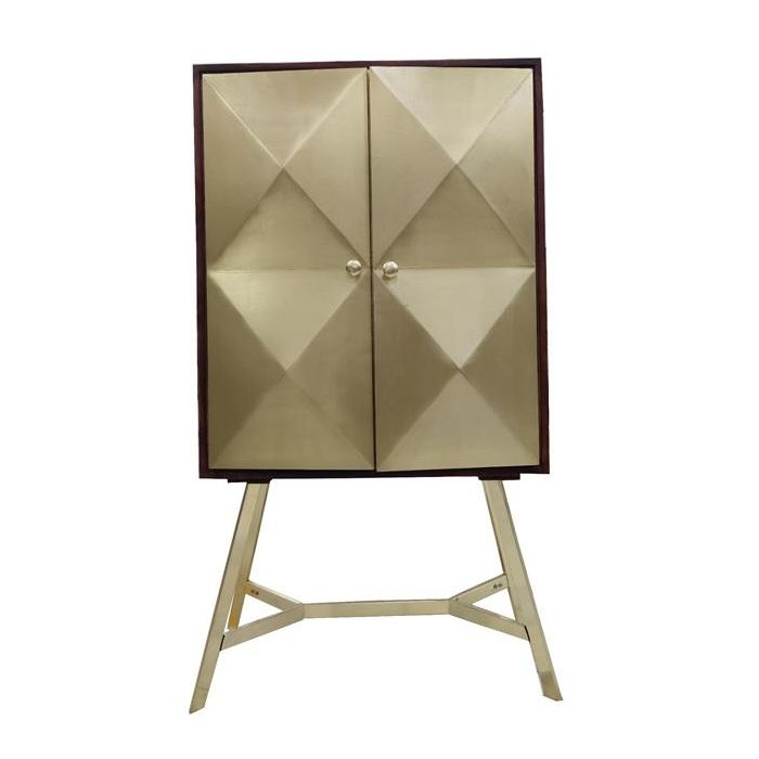 DKD Home Decor Aparador Glam Marron Oscuro y Dorado de Madera de Mango y Acacia con 2 Puertas y 2 Estanterías 156.5x84x43 cm