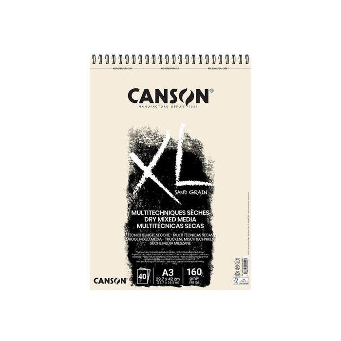 Bloc De Dibujo Canson Xl Sand Con Espiral Liso Color Natural A3 160G 40H (Set de 5)