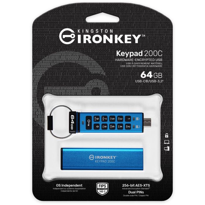 Kingston IronKey Keypad 200C 64GB USB-C con Teclado Integrado, Cifrado AES-256 FIPS 140-3, Resistente IP68 2 Kingston IronKey Keypad 200C 64GB USB-C con Teclado Integrado, Cifrado AES-256 FIPS 140-3, Resistente IP68 2