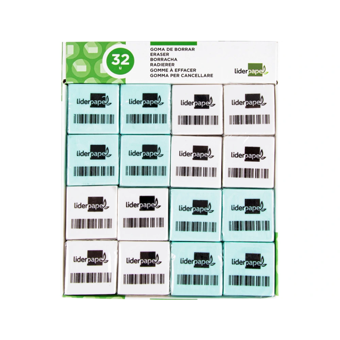 Liderpapel Goma de borrar miga de pan para lápiz cuadrada azul pastel y blanco 29 x 29 x 12 mm 2