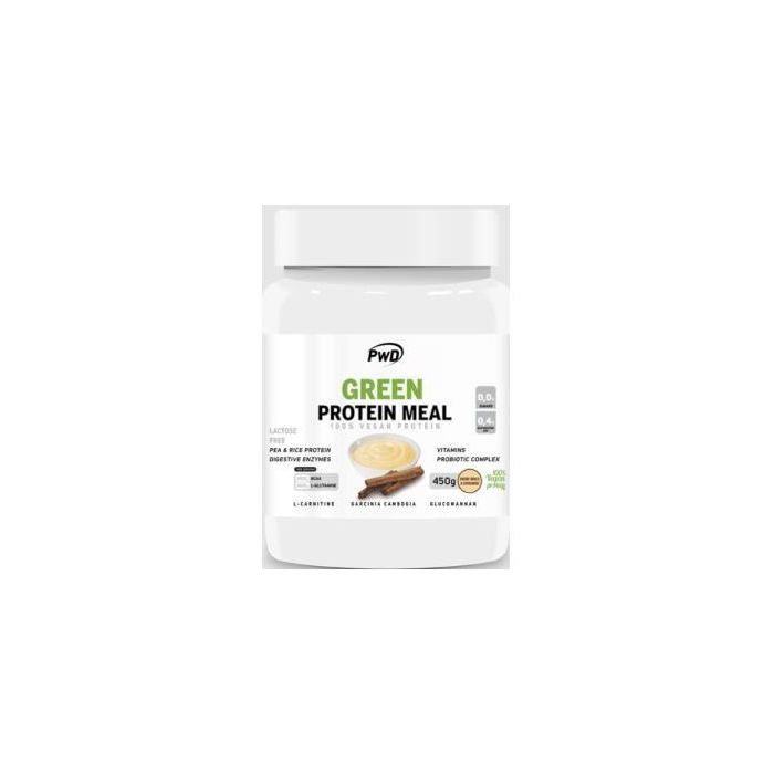 PWD Proteína Vegana de Guisante y Arroz Sabor Creme Brule-Cinnamon, con Multivitamínico y L-Carnitina 450g