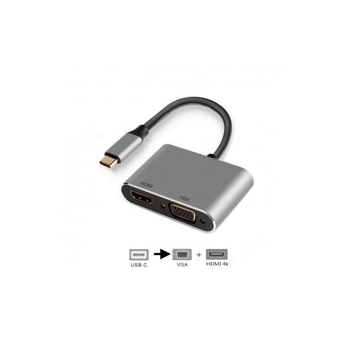 Ewent EW9700 Adaptador USB-C a HDMI 4K y VGA Plug and Play 1