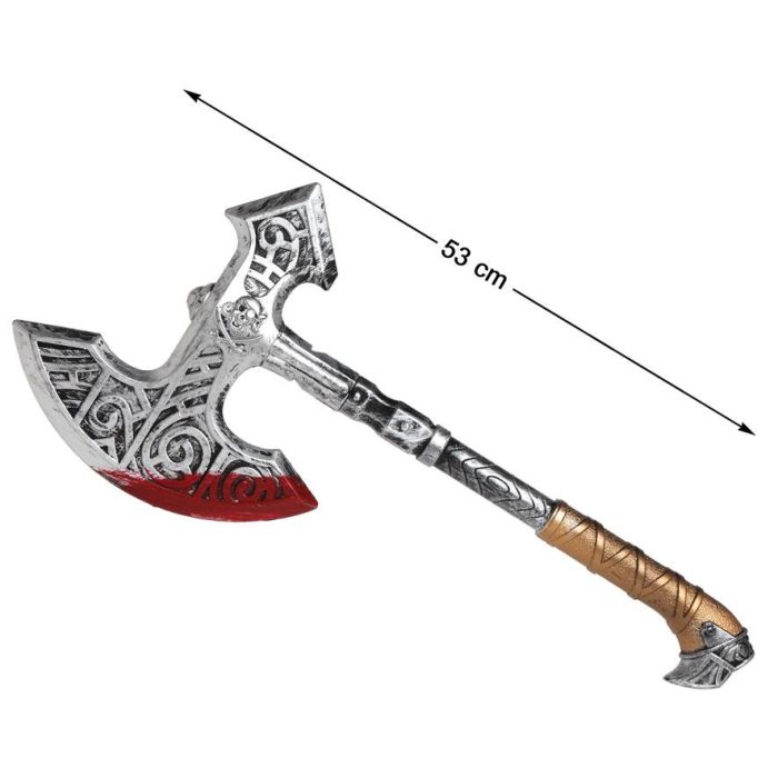 Hacha Vikinga Decorada Con Sangre 53 cm - Accesorio para Disfraces y Eventos de Fantasía