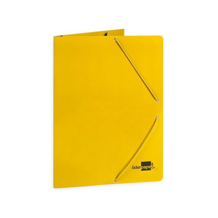 Carpeta Liderpapel Gomas Folio 3 Solapas Carton Plastificado Color Amarillo 2