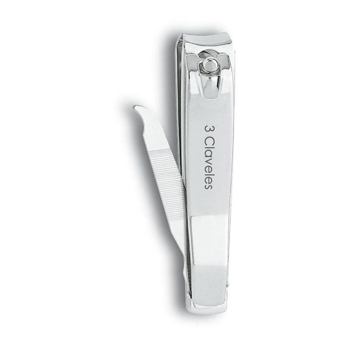 Tres Claveles Cortauñas con Lima Cromado 8 cm para Pedicura y Manicura. Cortauñas de Precisión con Lima Incorporada D 3C