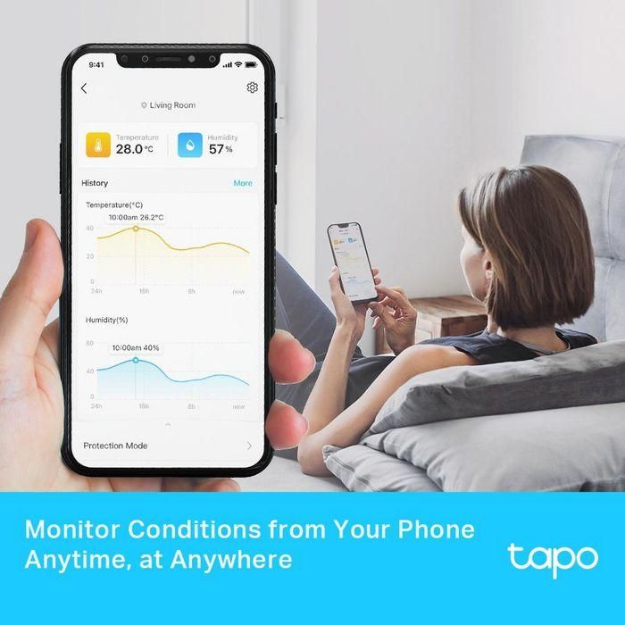TP-Link Tapo Monitor de Temperatura y Humedad Inteligente con Pantalla E-Ink 2.7", Alta Precisión ±0.3°C ±3%HR, Notificaciones App y Almacenamiento Datos 3