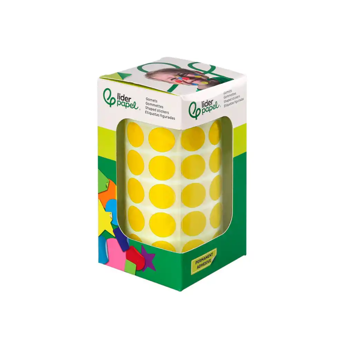 Liderpapel Gomets Circulares Adhesivos 15 mm Amarillo Rollo 2500 Unidades Caja Cartón 1