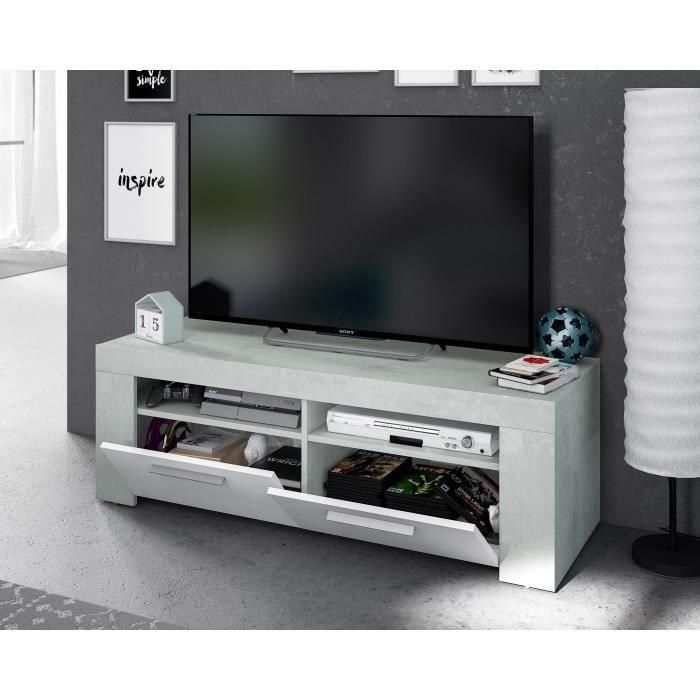 Soporte de TV AMBIT de 2 puertas - Estilo contemporáneo - Gris y blanco - L 120 cm 2 Soporte de TV AMBIT de 2 puertas - Estilo contemporáneo - Gris y blanco - L 120 cm 2