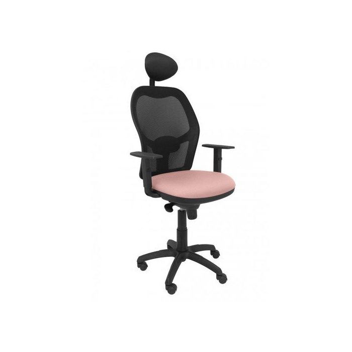 Silla Piqueras Y Crespo Jorquera Brazos Regulables Cabecero Fijo Mecanismo Sincro Con Regulador De Tension Respaldo De Malla Negra Y Asiento Tapizado Bali Rosa Palido
