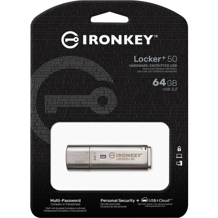 Kingston IronKey IKLP50 USB 3.2 64GB, 145MB/s, Encriptación AES 256-bit, Protección por Contraseña, Plata 2