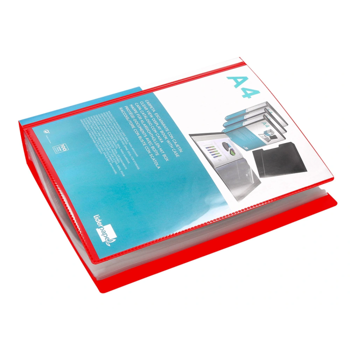 Liderpapel Carpeta Personalizable 100 Fundas Polipropileno DIN A4 Rojo Translucido con Cajetín 5