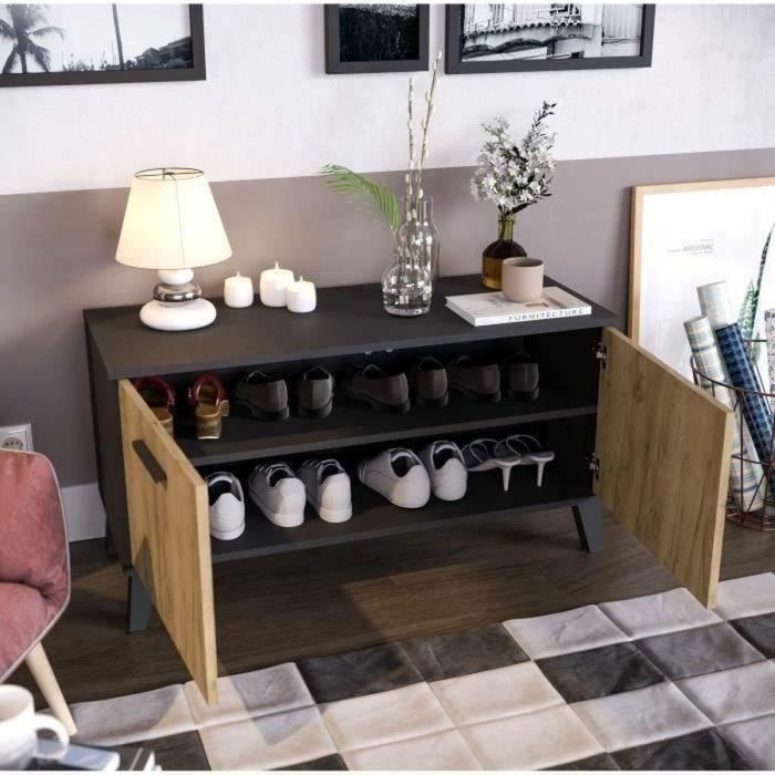 Mac T31152M8M51VO Zapatero THEO 2 puertas roble rústico contorno negro capacidad 8-10 pares 100x40x52 cm 1 Mac T31152M8M51VO Zapatero THEO 2 puertas roble rústico contorno negro capacidad 8-10 pares 100x40x52 cm 1