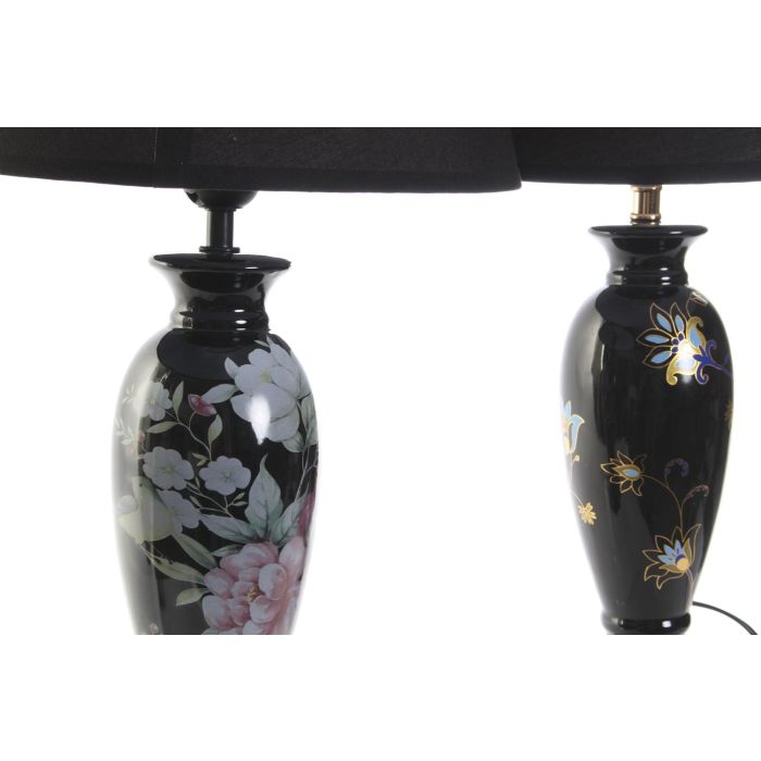 DKD Home Decor Lámpara de Sobremesa Estilo Oriental Negro Dorado con Pájaro de Gres y Poliéster E27 28x51x28 cm Pack 2 Unidades 2 DKD Home Decor Lámpara de Sobremesa Estilo Oriental Negro Dorado con Pájaro de Gres y Poliéster E27 28x51x28 cm Pack 2 Unidades 2
