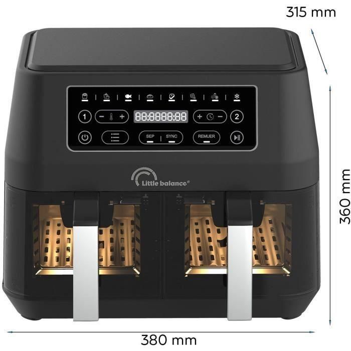 Freidora dietética - LITTLE BALANCE - 8765 - Crousty light duo - 9 L - 2460 W - 9 programas - Negra 1 Freidora dietética - LITTLE BALANCE - 8765 - Crousty light duo - 9 L - 2460 W - 9 programas - Negra 1