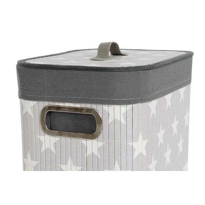 DKD Home Decor Cesta Ropa Set de 3 (2 Unidades) Gris Blanco Bambú Poliéster Algodón MDF 30 x 60 x 40 cm 2