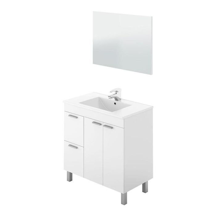 Forés/Arkit Mueble de baño con espejo, 2 puertas y 2 cajones - Blanco brillo - 80x45x80 cm 1 Forés/Arkit Mueble de baño con espejo, 2 puertas y 2 cajones - Blanco brillo - 80x45x80 cm 1
