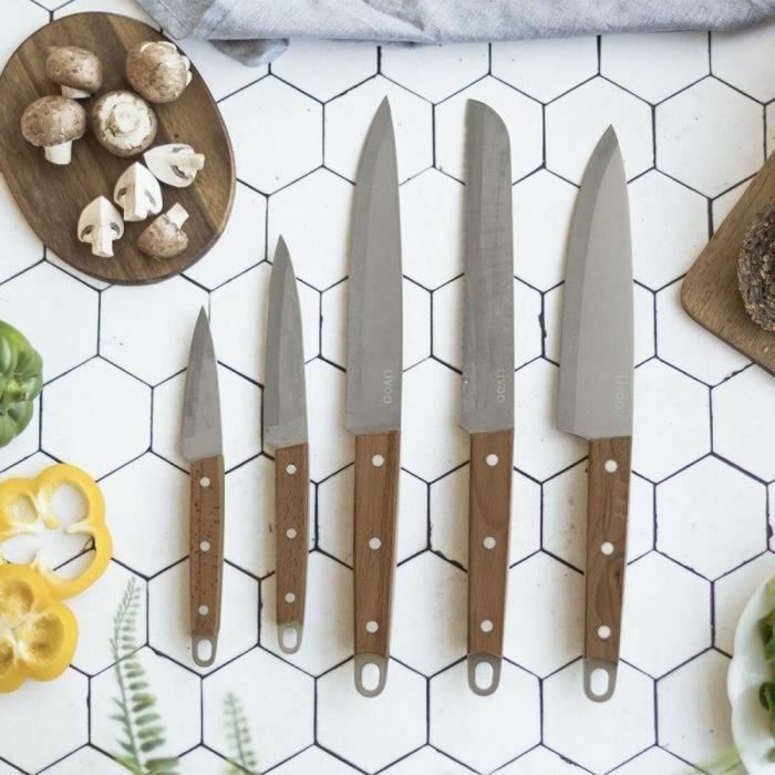 Juego de 5 cuchillos - LIVOO - MEC129 - Cuchillos: chef, pan, cocina, rebanador y mondador - Acero inoxidable - Mango de haya 2 Juego de 5 cuchillos - LIVOO - MEC129 - Cuchillos: chef, pan, cocina, rebanador y mondador - Acero inoxidable - Mango de haya 2