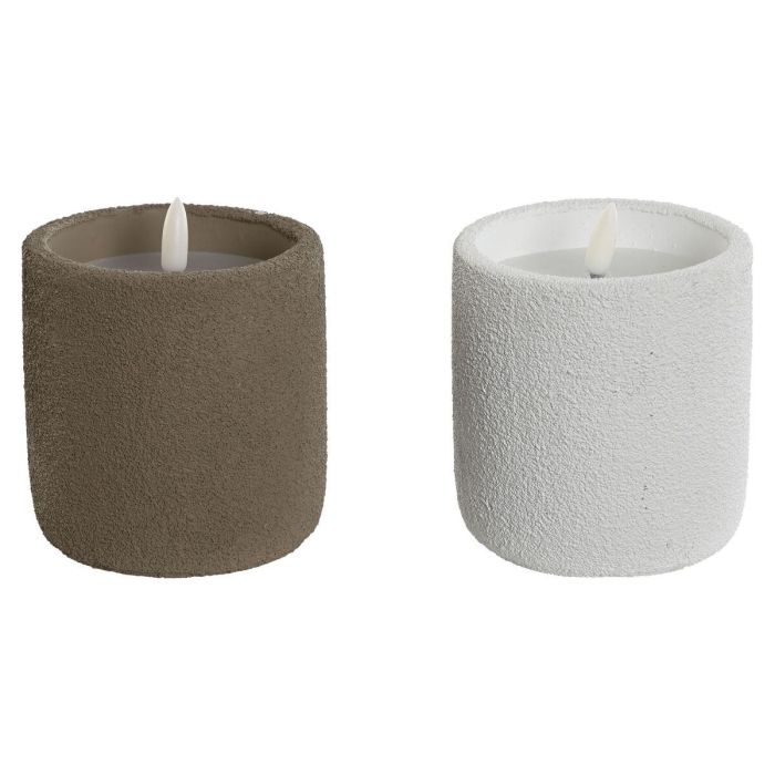 DKD Home Decor Vela LED Urban de Cera y Cemento, Colores Blanco y Marrón, Alto 11.5 cm, Diámetro 9 cm - Pack 2 Unidades 2