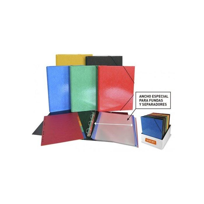 Carpeta De Anillas Senfort Ancho Especial Carton Forrado Fº 4 An.30Mm Surtido Expositor De 10