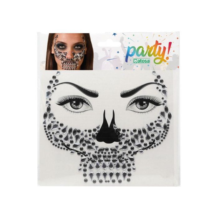 Joyas Faciales Adhesivas Calavera Negra y Plateada para Maquillaje Gótico, Halloween y Fiestas 1