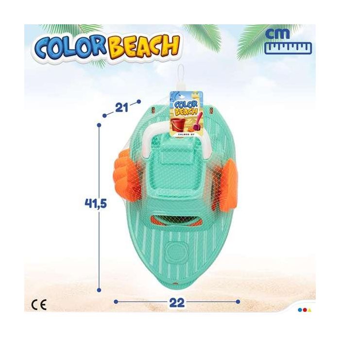 Cubo playa 14 cm con yate 36 cm, pala, rastrillo y 3 moldes en red 6 Cubo playa 14 cm con yate 36 cm, pala, rastrillo y 3 moldes en red 6