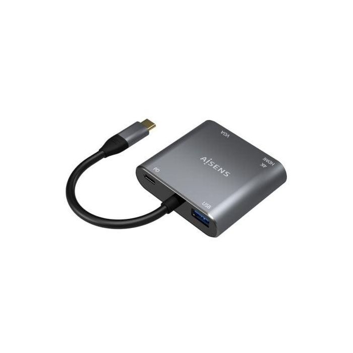 AISENS - CONVERSOR USB-C A VGA/HDMI 4K/USB3.0/USB-C PD, USB-C/M-VGA/H-HDMI/H-USB-A/H-USB-C/H, GRIS, 15CM 1