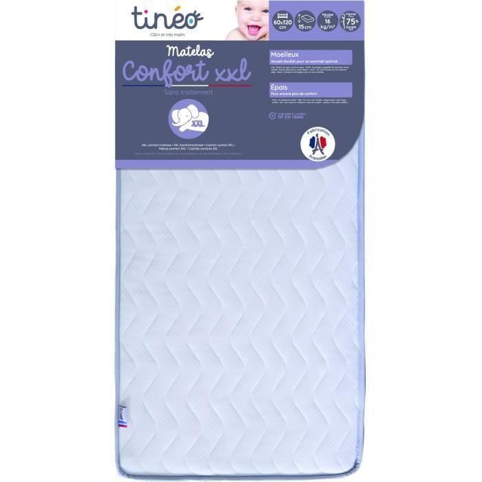 Tineo Colchón Confort XXL 60x120 cm Algodón Acolchado Altura 15 cm Antiácaros Antibacterias para Bebés 1 Tineo Colchón Confort XXL 60x120 cm Algodón Acolchado Altura 15 cm Antiácaros Antibacterias para Bebés 1