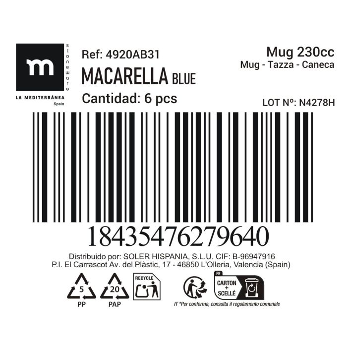 Mug Macarella Blue 230 ml - Inde (48 Unidades) 1 Mug Macarella Blue 230 ml - Inde (48 Unidades) 1