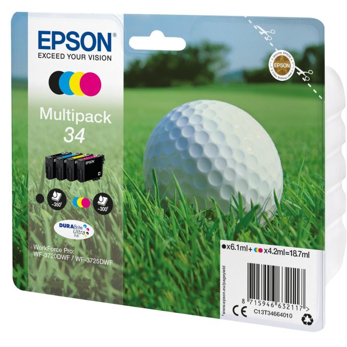 Epson Tinta Durabrite Ultra Multipack 4-Colores - Negro 6,1 mL + Cian 4,2 mL + Magenta 4,2 mL + Amarillo 4,2 mL