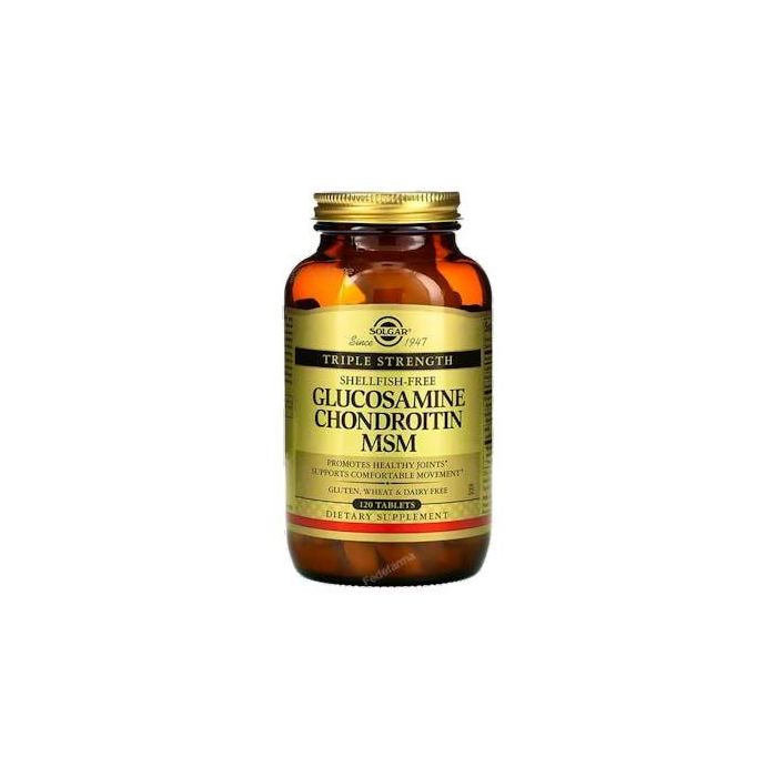 Solgar Glucosamina Condroitina MSM Extra Strength, Apoyo Articular y Óseo, Sin Crustáceos, 120 Comprimidos