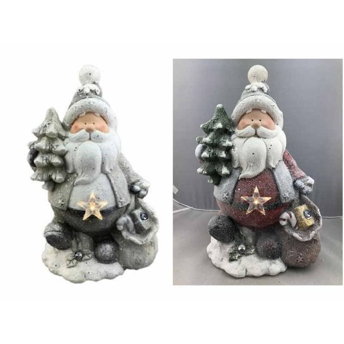 DKD Home Decor Figura Navidad Tradicional Santa Magnesia LED Rojo Verde Gris 20x43x27 cm (2 Unidades)