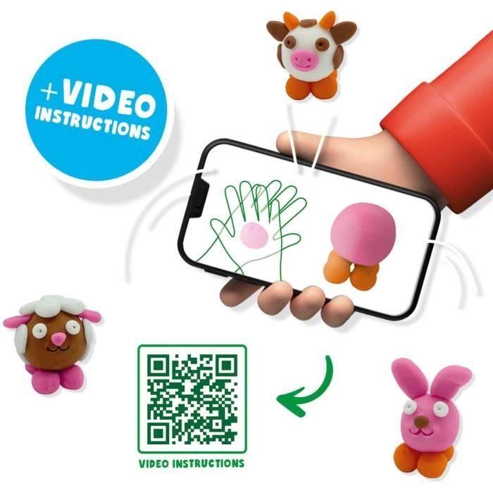 Plastilina FunDo - Animales de granja (3x90gr-1x40gr) - SES CREATIVE - Interactivo para niños pequeños. 2