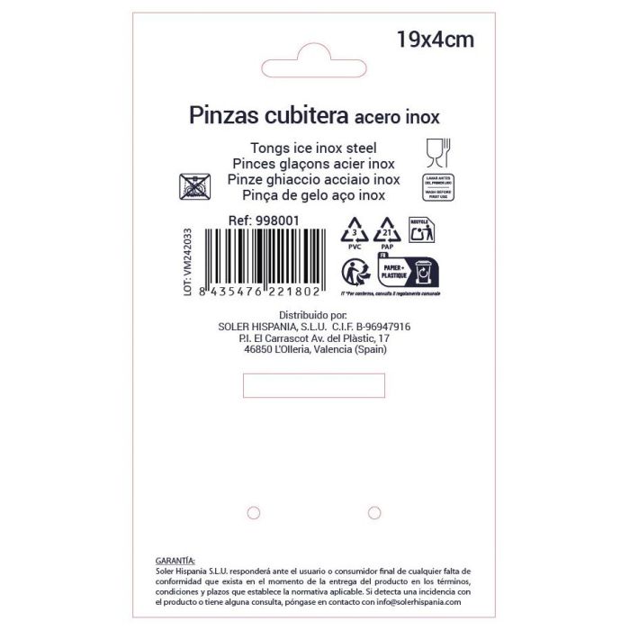 Privilege Pinzas Cubitera 19 cm Acero Inoxidable (36 Unidades) 3 Privilege Pinzas Cubitera 19 cm Acero Inoxidable (36 Unidades) 3