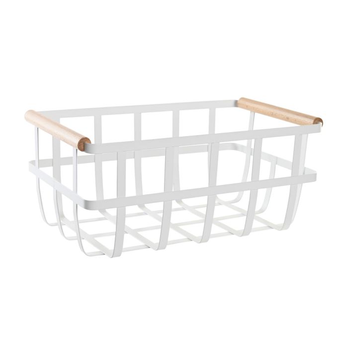 DKD Home Decor Yamazaki 22 Cesta de Almacenaje Basicos Blanco Natural, Fabricada en Metal y Madera de Pino, Medidas 22x15.5x36 cm