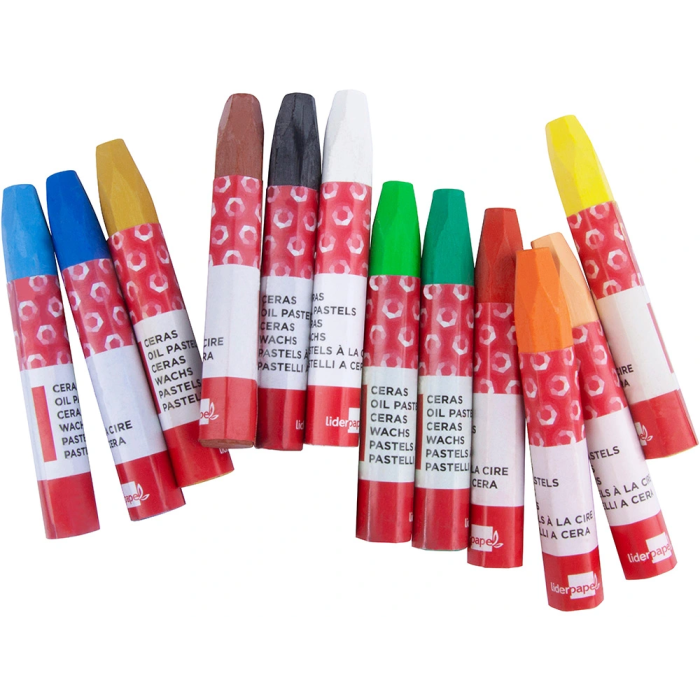 Liderpapel Lápices de cera semi blanda, colores intensos, papel antimanchas, caja 12 unidades colores surtidos 3