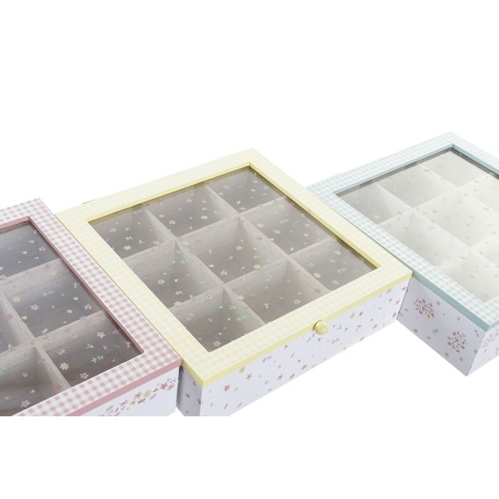 Caja Infusiones Shabby DKD Home Decor Verde Rojo 24 x 7 x 24 cm (3 Unidades) 1