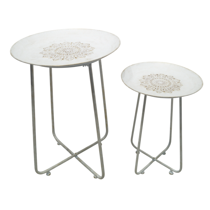 Mesita Auxiliar Arabe DKD Home Decor Blanco Dorado 48 x 66 x 48 cm Set de 2 0 Mesita Auxiliar Arabe DKD Home Decor Blanco Dorado 48 x 66 x 48 cm Set de 2 0