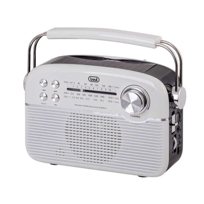 Trevi RA 7F50 BT Radio Personal Analógica AM/FM/SO Bluetooth USB-C MP3 MicroSD Solar Batería Litio 1500mAh Blanco