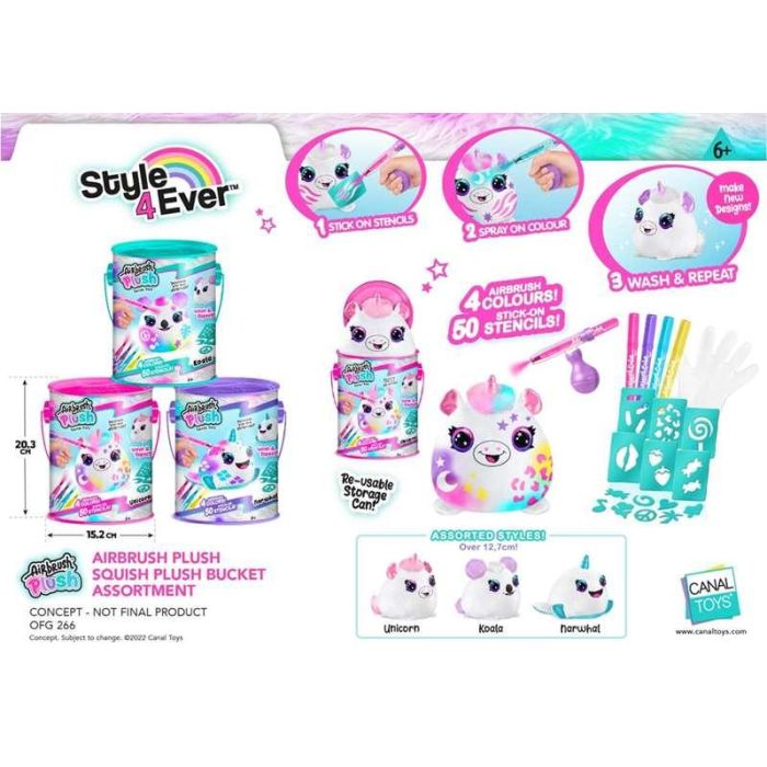 Colorea tu mascota bucket. personaliza tu peluche con spray, rotuladores y plantillas. ¡lávalo y repítelo! 20,30x15,20x15,20 cm 1